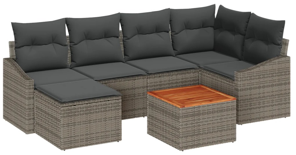 vidaXL Σετ Καναπέ Κήπου 7 pcs Γκρι 55 x 55 x 37 εκ Ρατάν, Ξύλο, Ύφασμα