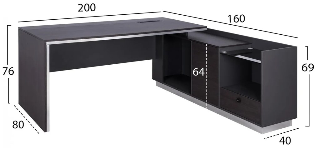 Γραφείο επαγγελματικό Δεξιά γωνία Rosewood 200x170x76Υ εκ. 200x170x76 εκ.