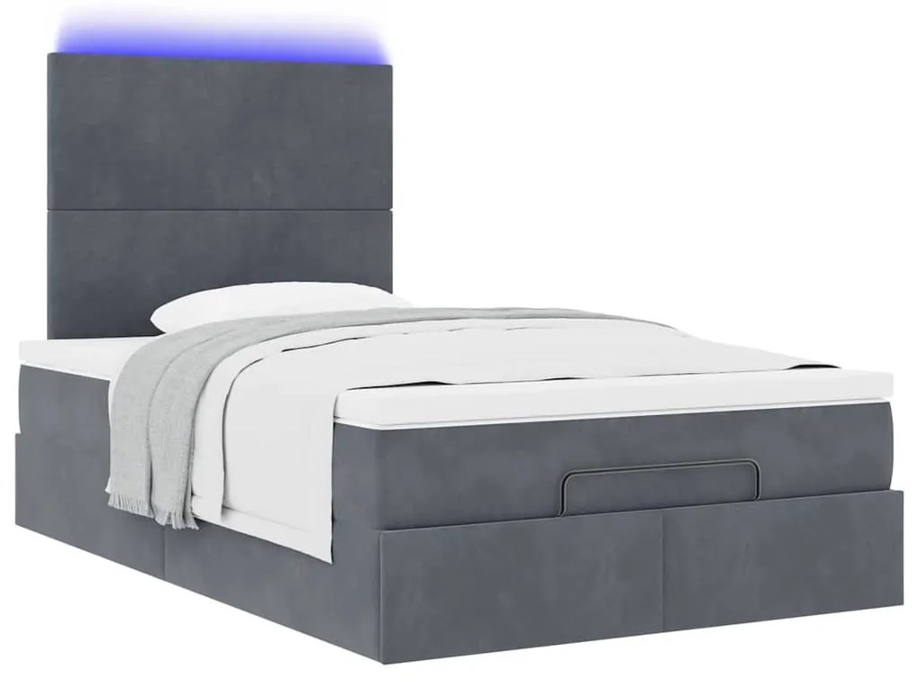 vidaXL Οθωμανικό κρεβάτι με στρώματα & LEDs Σκούρο γκρι Velvet
