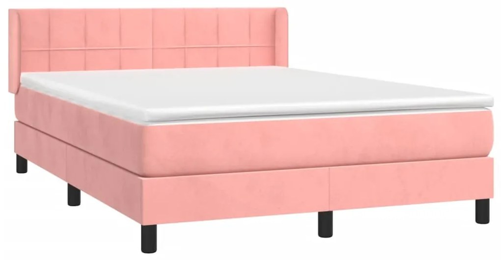 vidaXL Κρεβάτι Boxspring με Στρώμα Ροζ 140x190 εκ. Βελούδινο