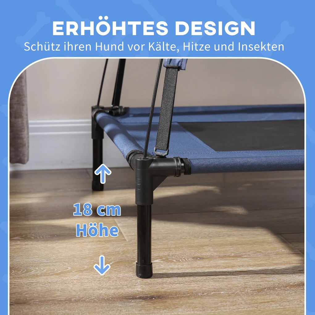 PawHut Κρεβάτι κατοικίδιου με τέντα, κρεβάτι σκύλου, αναδιπλούμενο, ανθεκτικό στις καιρικές συνθήκες, Μπλε