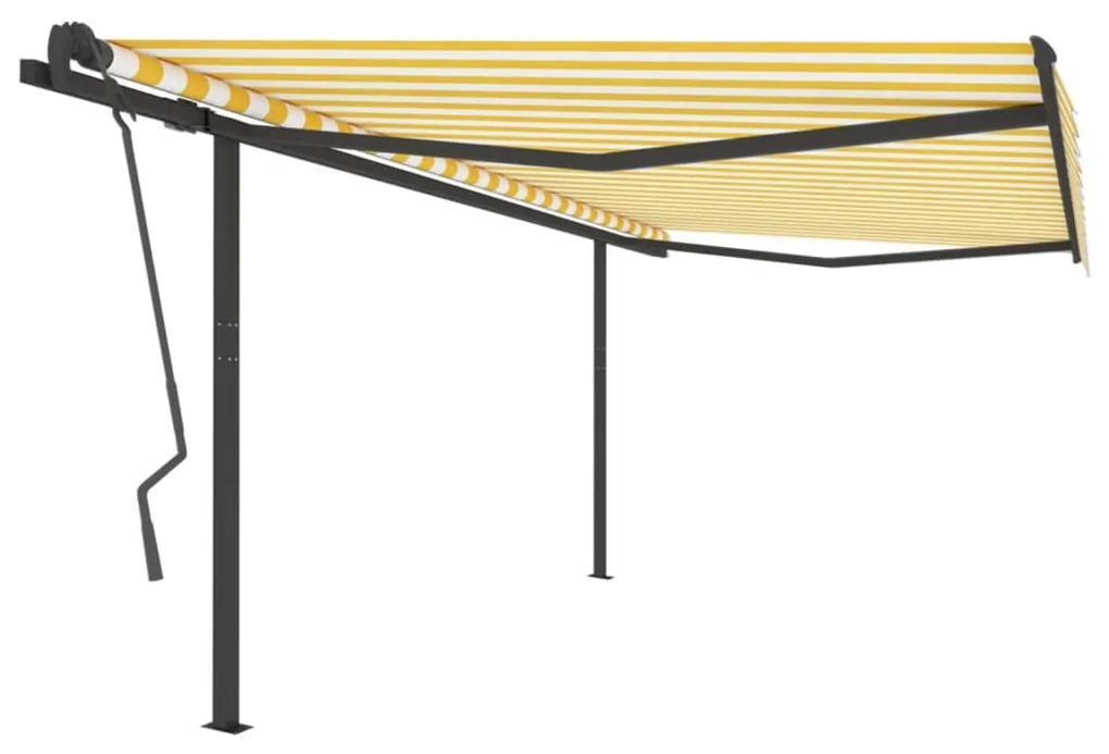 Τέντα Συρόμενη Αυτόματη με Στύλους Κίτρινο / Λευκό 4 x 3,5 μ.