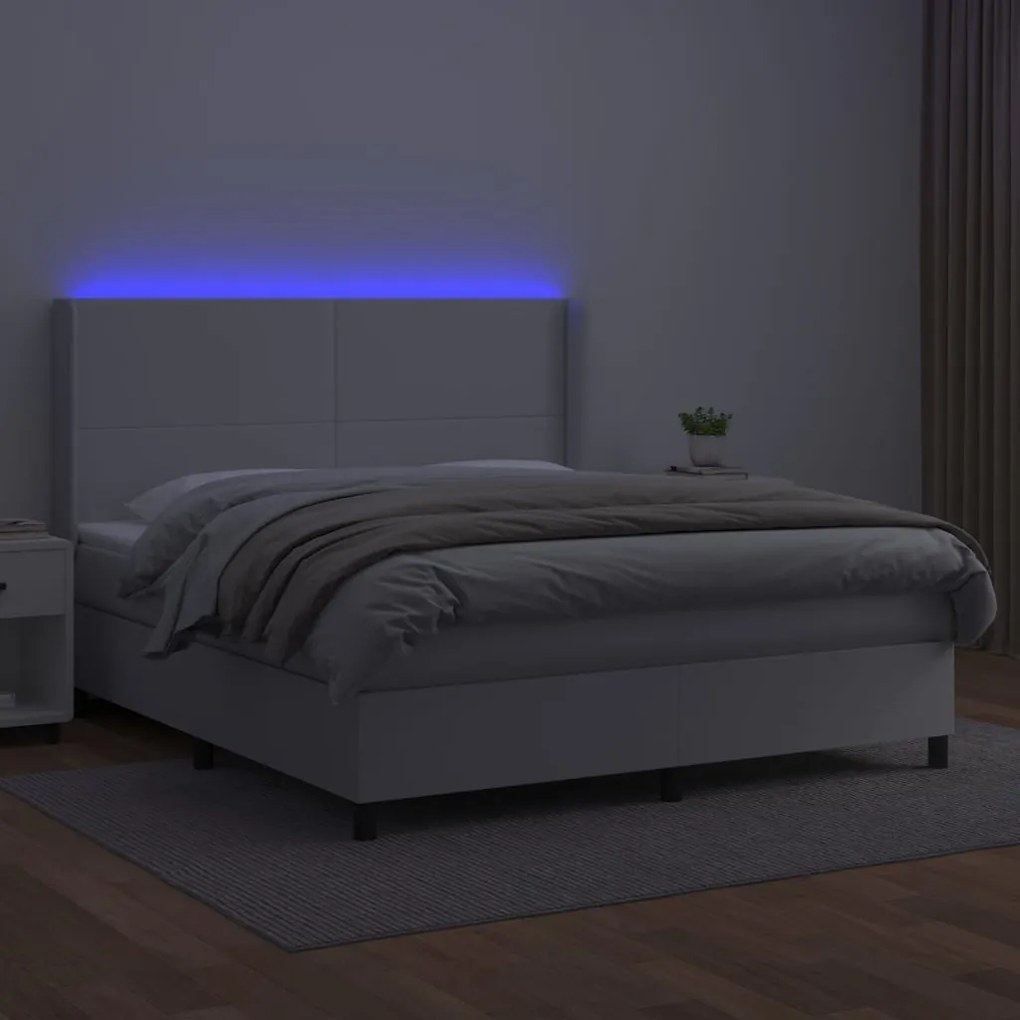 ΚΡΕΒΑΤΙ BOXSPRING ΜΕ ΣΤΡΩΜΑ &amp; LED ΛΕΥΚΟ 160X200 ΕΚ. ΣΥΝΘ. ΔΕΡΜΑ 3139272