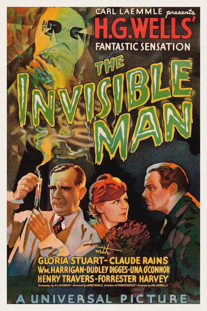 Εκτύπωση έργου τέχνης The Invisible Man (Vintage Cinema / Retro Movie Theatre Poster / Horror & Sci-Fi), (26.7 x 40 cm)