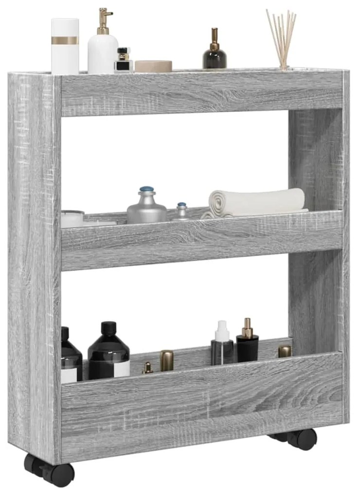 Τρόλεϊ Αποθήκευσης Στενό 3 Επιπέδων Γκρι Sonoma Επεξ. Ξύλο