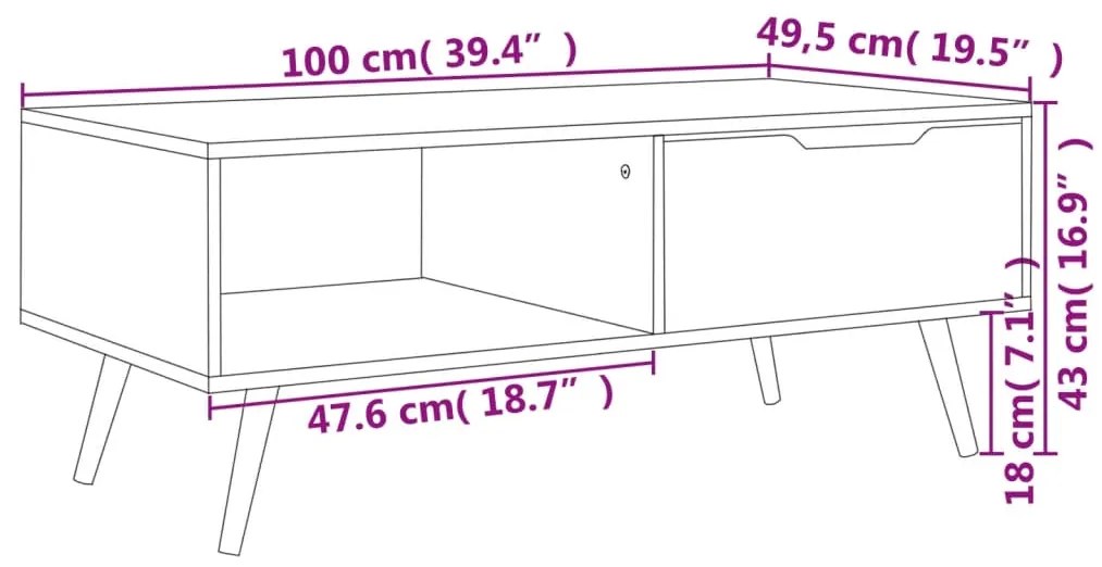 vidaXL Τραπεζάκι Σαλονιού Γυαλιστερό Μαύρο 100x49,5x43 εκ. Επ Ξύλο