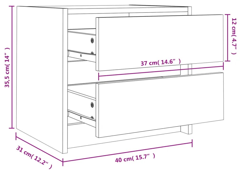 Κομοδίνο Λευκό 40 x 31 x 35,5 εκ. από Μασίφ Ξύλο Πεύκου - Λευκό