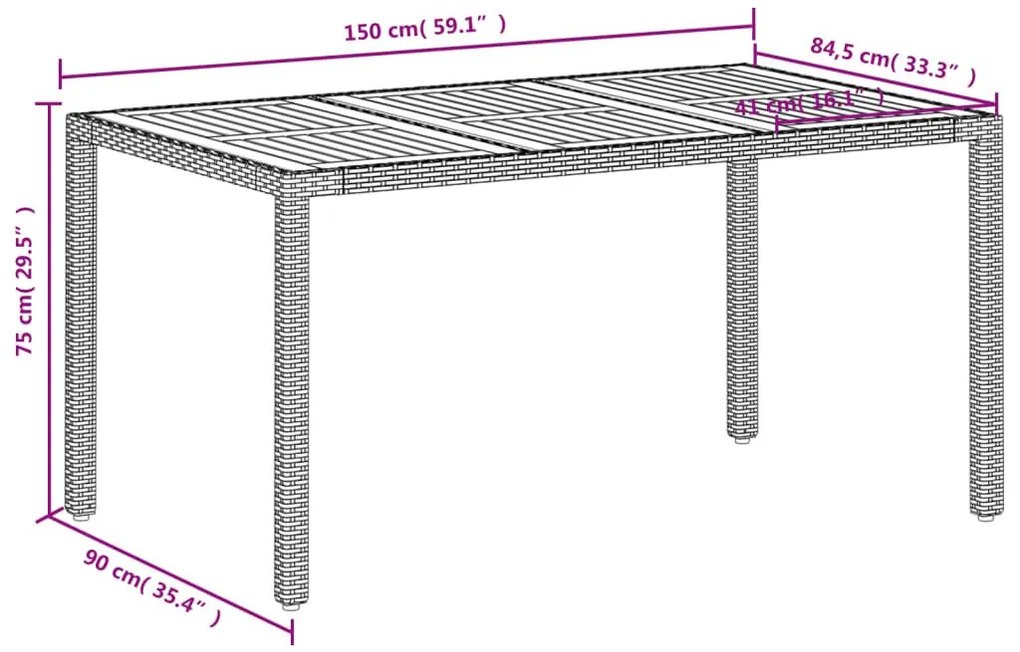 Τραπέζι Κήπου Μπεζ 150x90x75 εκ. Συνθετικό Ρατάν / Ξύλο Ακακίας - Μπεζ