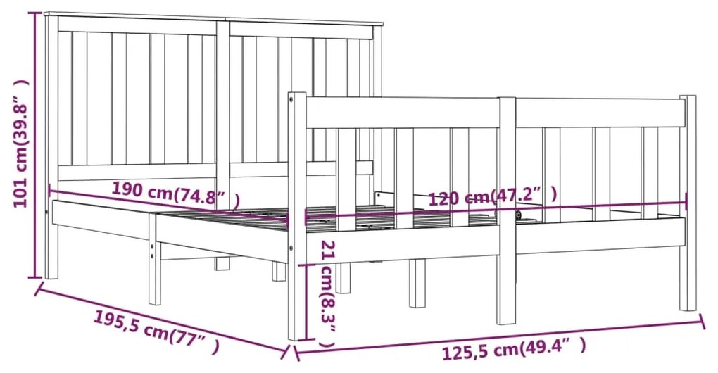 Πλαίσιο Κρεβατιού 120 x 190 εκ. Μασίφ Πεύκο Small Double - Καφέ