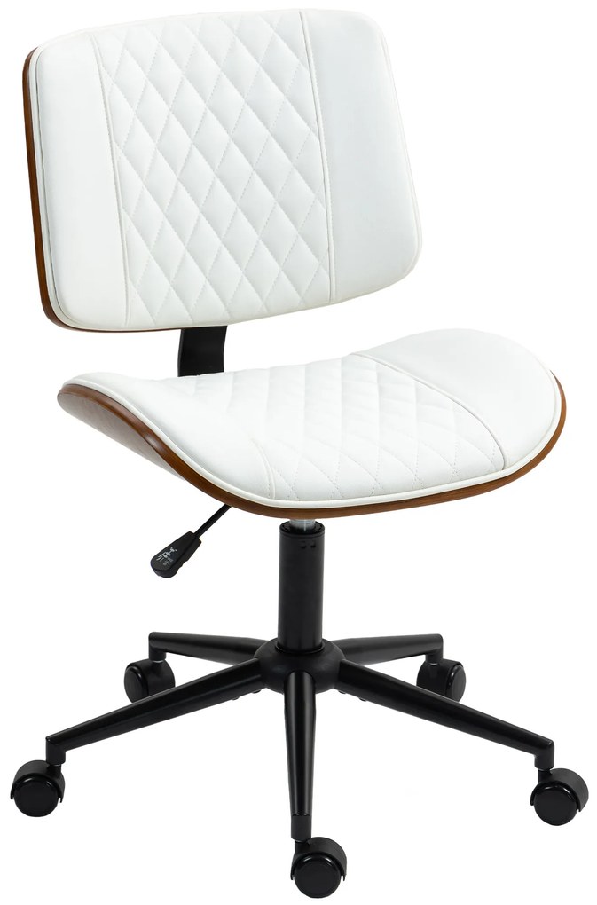 Καρέκλα γραφείου HOMCOM με ρυθμιζόμενο ύψος, καρέκλα γραφείου με ροδάκια, διαμαντένια καπιτονέ 52 x 53 x 80-90 cm Λευκό