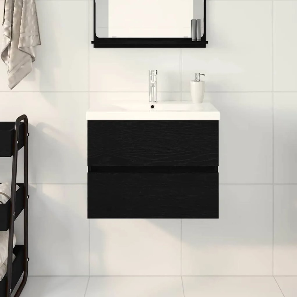 vidaXL Ντουλάπα Νεροχύτη Μαύρη δρυς 60 x 39 x 62 εκ Επεξεργασμένο ξύλο