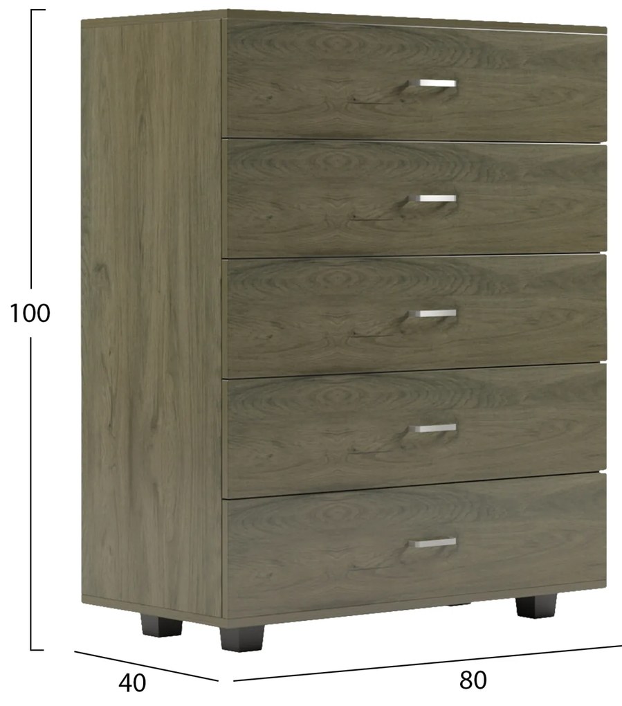 Συρταριέρα Μελαμίνης Thorg ME 5 Συρτάρια Dark Olive 80x40x100 Υ Εκ.
