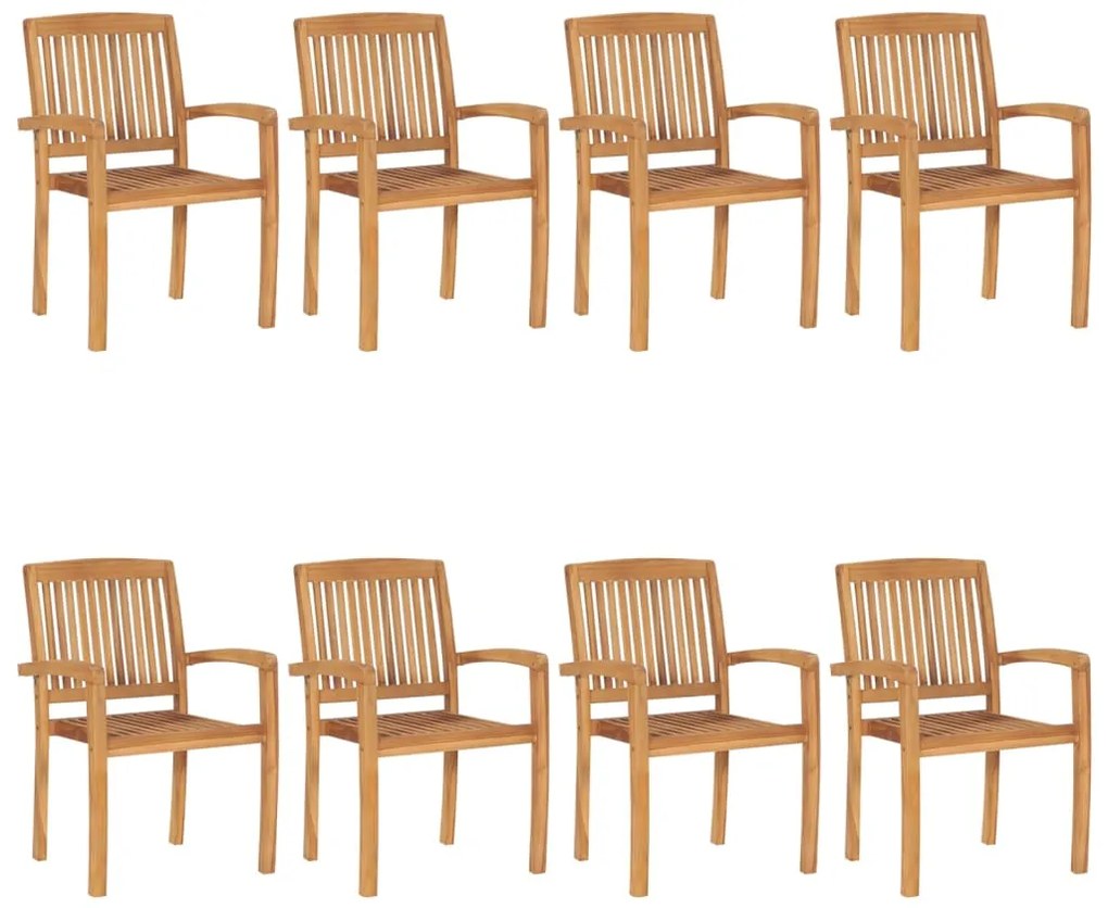 vidaXL Καρέκλες Κήπου Στοιβαζόμενες 8 τεμ. Μασίφ Ξύλο Teak &amp; Μαξιλάρια