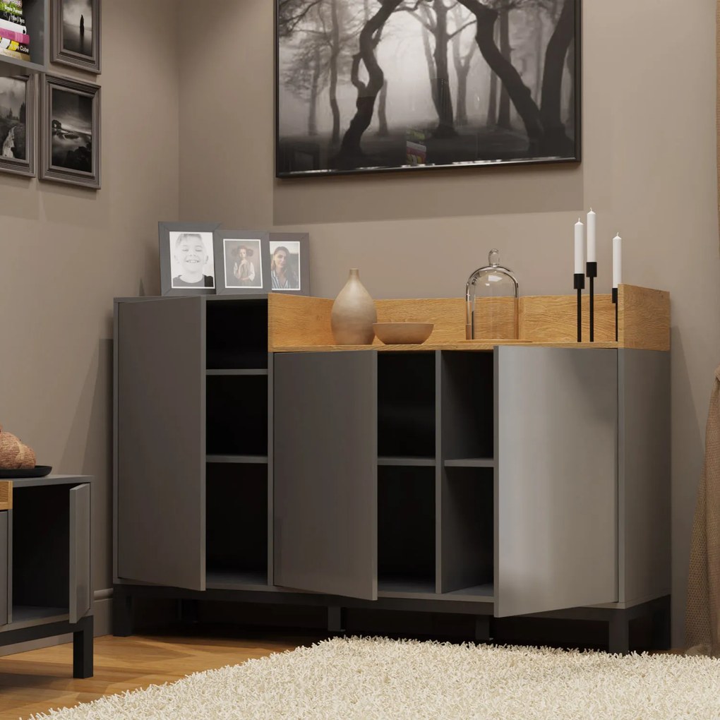Μπουφές Beril Ανθρακί-Χρυσό Δρυς 155.1x42x98.6cm - TO-BERIL3D - TO-BERIL3D
