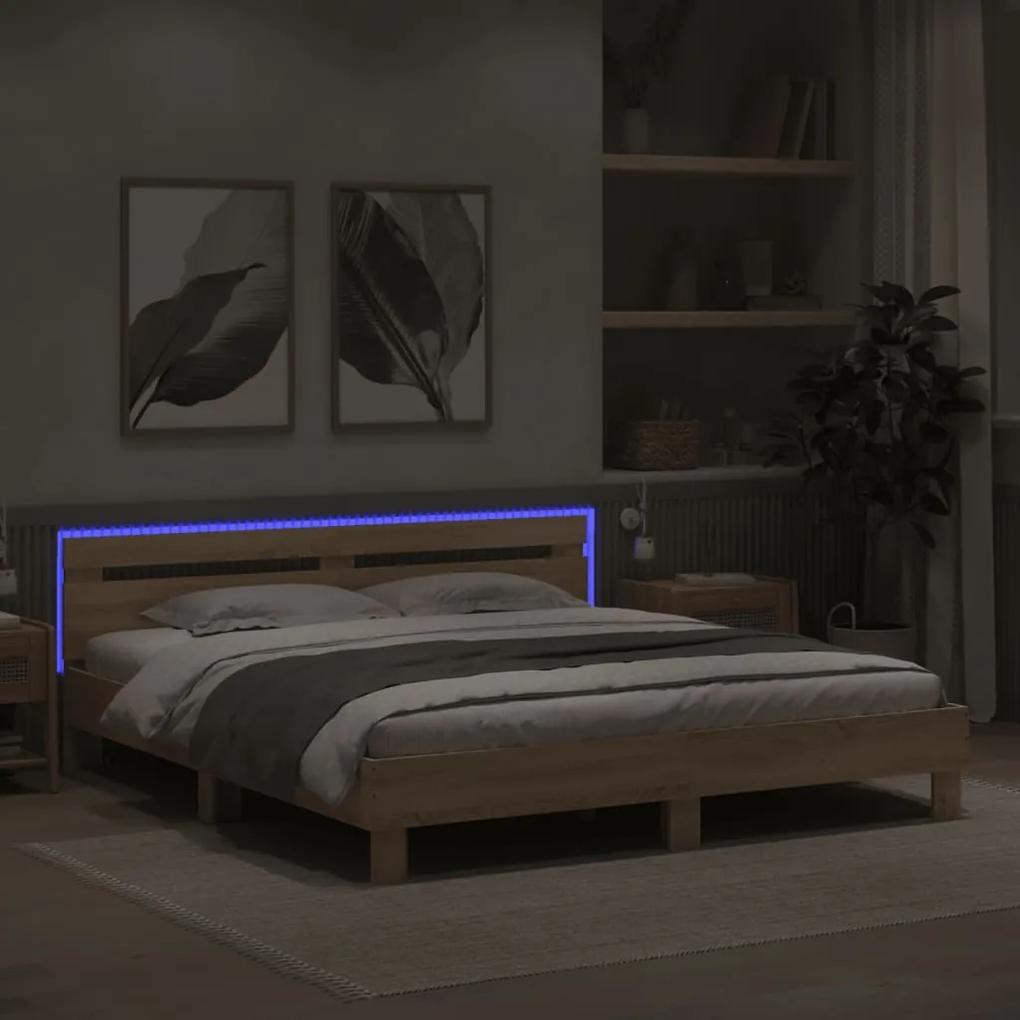 vidaXL Πλαίσιο Κρεβατιού με Κεφαλάρι/LED Sonoma δρυς 160x200 εκ.