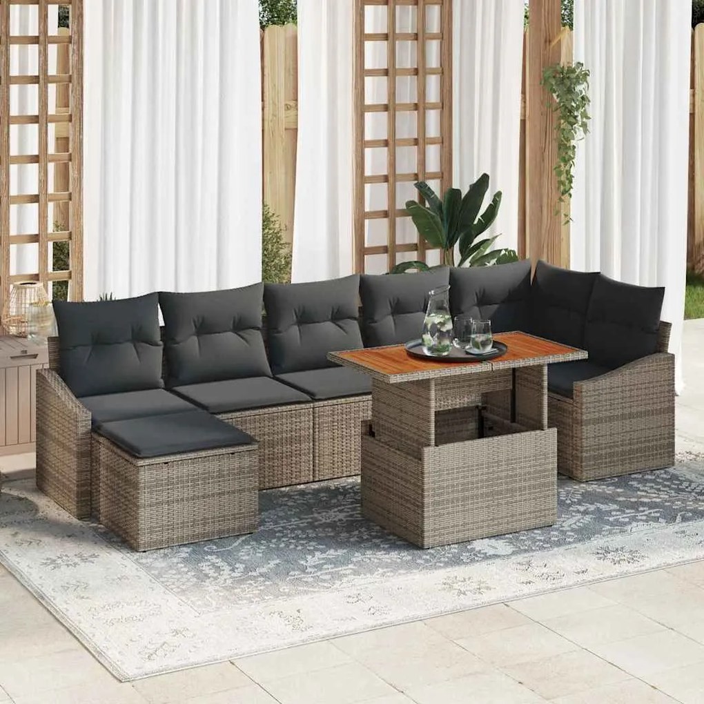 vidaXL Σέτ φαγητού για κήπο με μαξιλάρι 8 pcs Γκρι, Καφέ