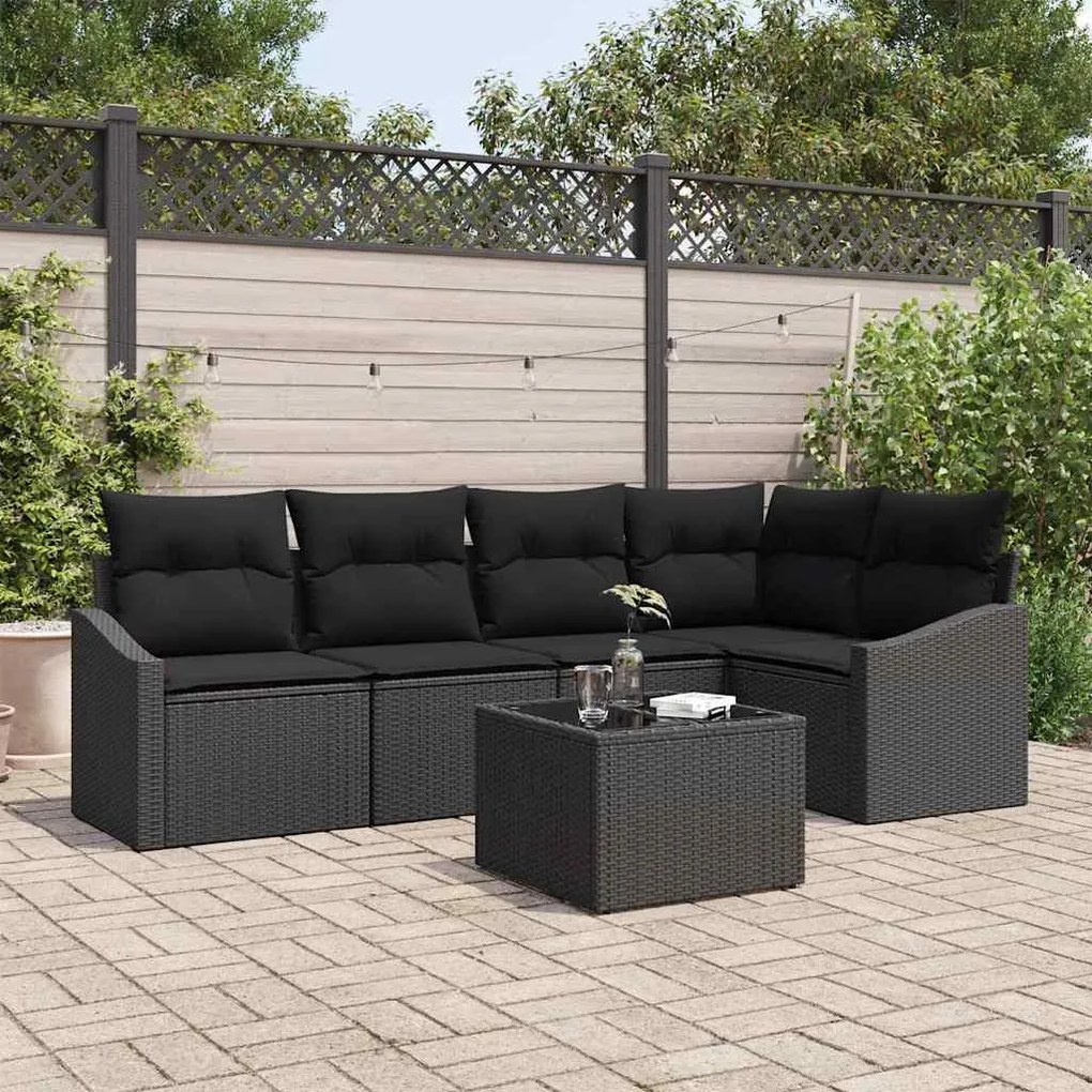 vidaXL Σέτ φαγητού για κήπο 6 pcs Μαύρο Πολυ rattan, βαμμένο ατσάλι