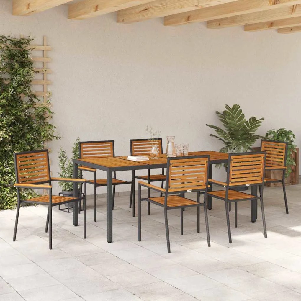vidaXL Σετ τραπεζαρίας κήπου 7 τμχ, μαύρο πολυrattan από ακακία