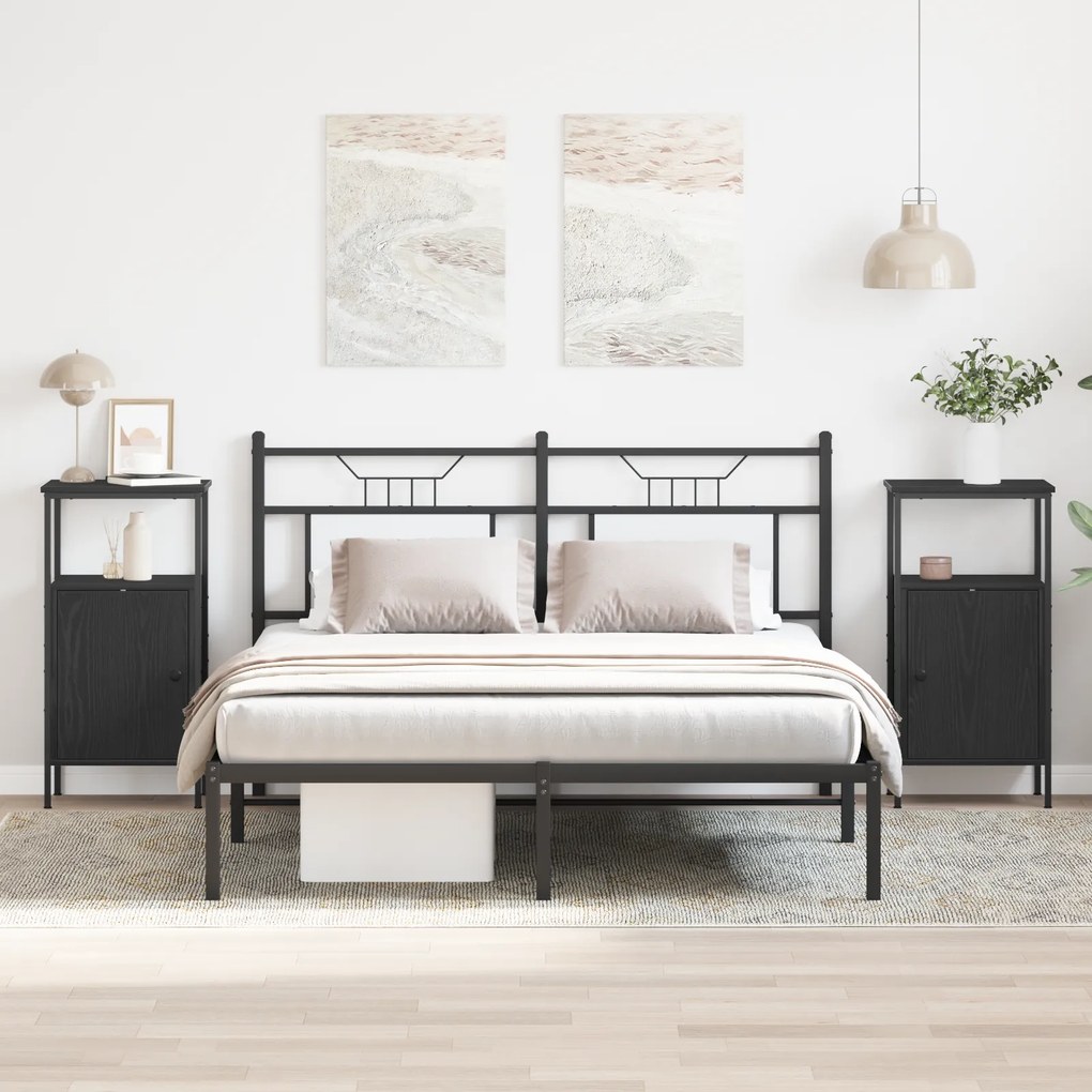 vidaXL Κομοδίνα 2 τεμ Μαύρη Δρυς 41x31x80 εκ Κατασκευασμένο Ξύλο