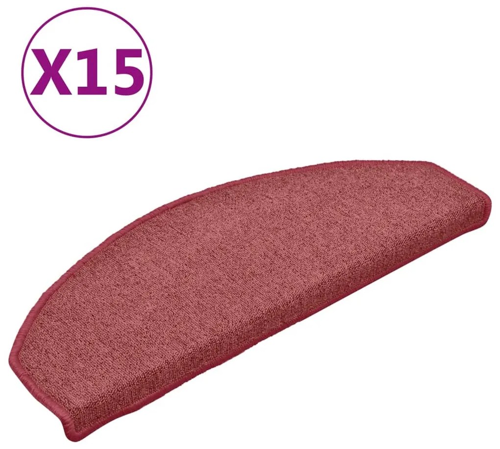 vidaXL Πατάκια Σκάλας Μοκέτα 15 τεμ. Κόκκινα 65 x 24 x 4 εκ.