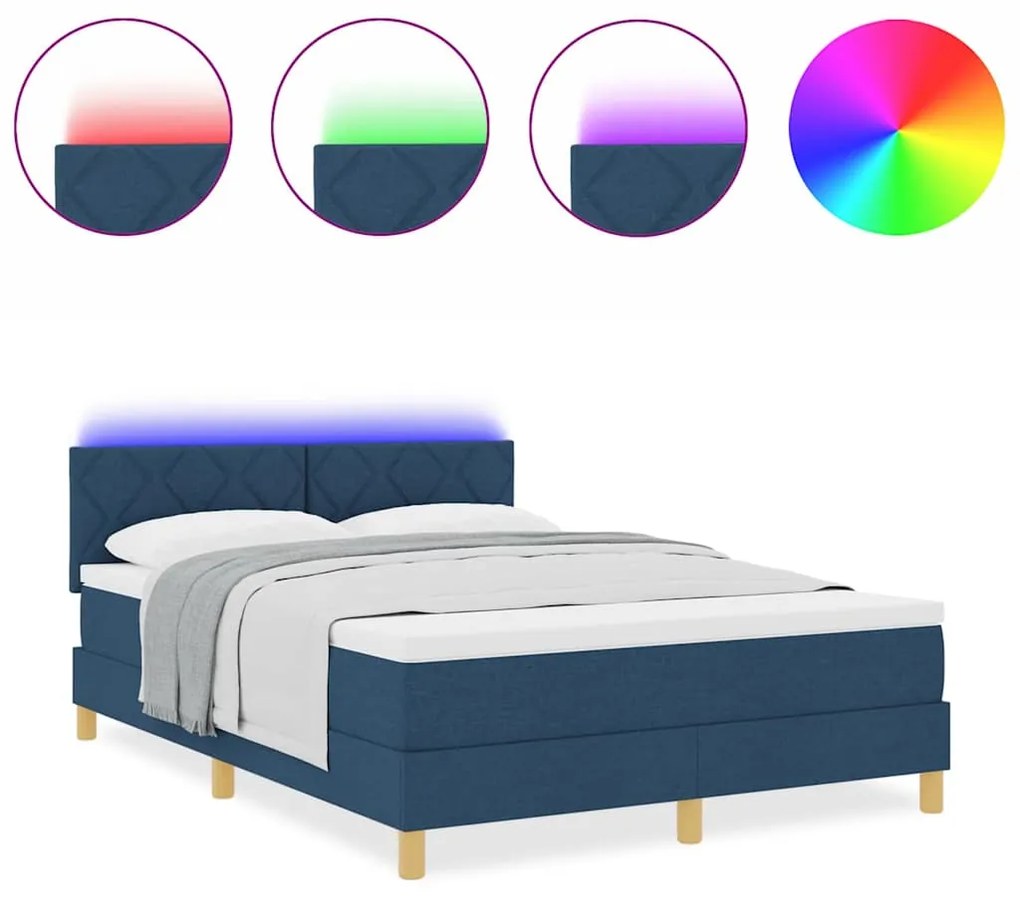 vidaXL Κρεβάτι με ελατήρια με στρώμα Μπλε 140 x 200 cm ύφασμα
