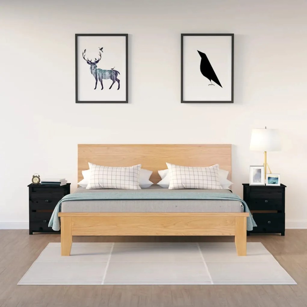 vidaXL Κομοδίνα 2 τεμ. Μαύρα 50 x 35 x 61,5 εκ. από Μασίφ Ξύλο Πεύκου