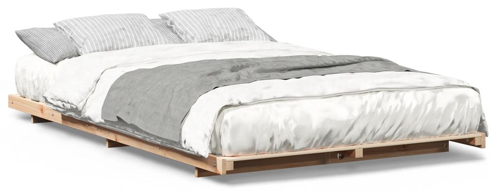 vidaXL Κρεβάτι δαπέδου Καφέ 140 x 190 cm Μασίφ ξύλο πεύκου