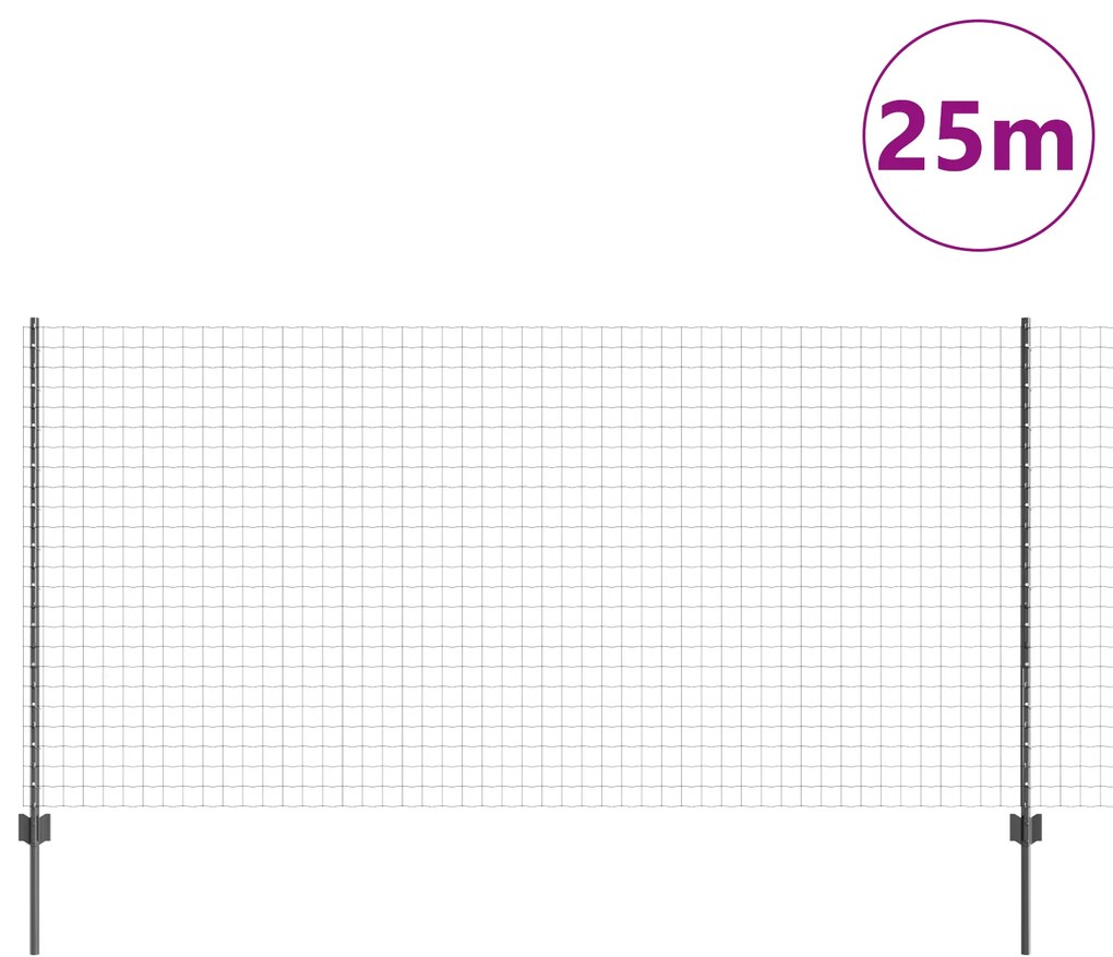 vidaXL Euro Fence με 22 U Posts Γκρι 1.2x25 μ Ατσάλι