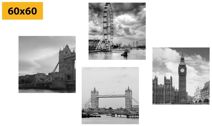 Σετ εικόνων μυστηριώδες Λονδίνο σε ασπρόμαυρο - 4x 60x60