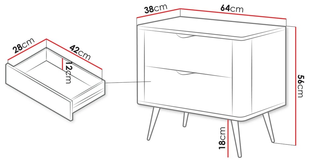 Κομοδίνο Kingston AC106, Γραφίτης, 56x64x38cm, 17 kg, Ινοσανίδες μέσης πυκνότητας, Πλαστικοποιημένη μοριοσανίδα | Epipla1.gr