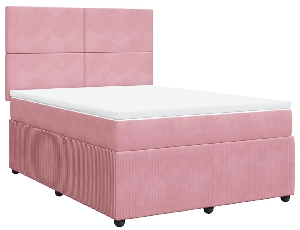 vidaXL Κρεβάτι Boxspring με Στρώμα Ροζ 140x200 εκ. Βελούδινο