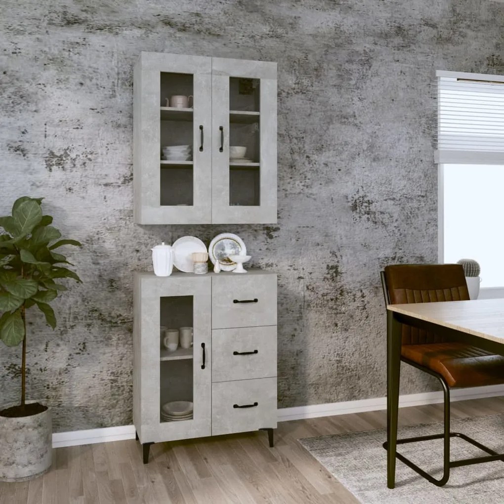 vidaXL Ντουλάπι Γκρι Σκυροδέματος 69,5x34x180 εκ. Επεξεργασμένο Ξύλο