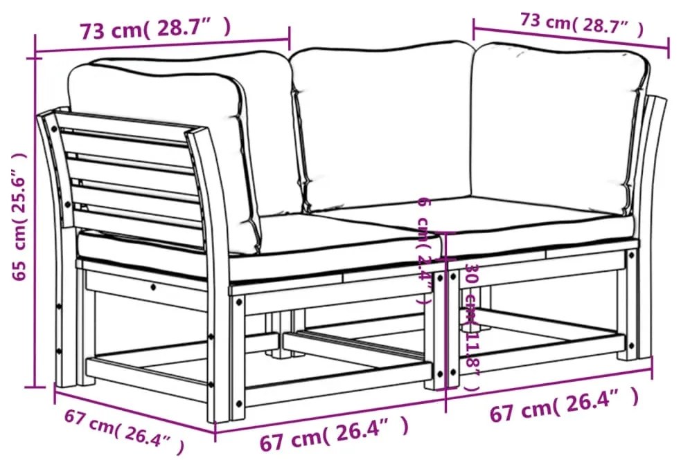 vidaXL Καναπές Κήπου Διθέσιος από Μασίφ Ξύλο Ακακίας με Μαξιλάρια