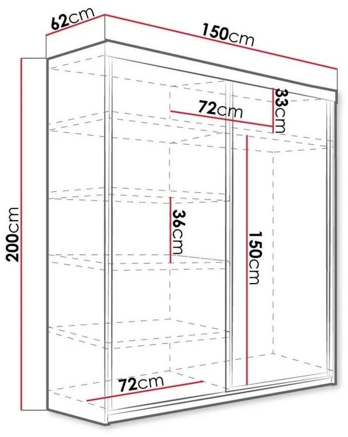 Ντουλάπα Dover 110, Άσπρο, 200x150x62cm, 134 kg, Πόρτες ντουλάπας: Ολίσθηση, Αριθμός ραφιών: 5, Αριθμός ραφιών: 5 | Epipla1.gr