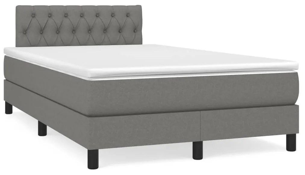 vidaXL Κρεβάτι Boxspring με Στρώμα &amp; LED Σκ.Γκρι 120x190εκ. Υφασμάτινο