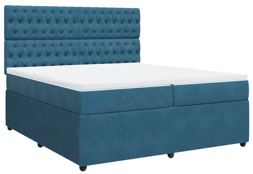 vidaXL Κρεβάτι Boxspring με Στρώμα Μπλε 200x200 εκ. Βελούδινο