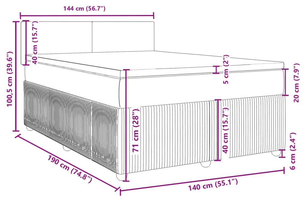 Κρεβάτι Boxspring με Στρώμα Ανοιχτό Γκρι 140x190 εκ. Υφασμάτινο - Γκρι