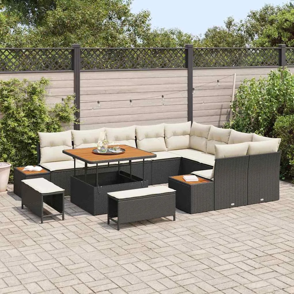 vidaXL Σετ Καναπέ Κήπου με μαξιλάρι 12 pcs Μαύρο Πολυ ράταν