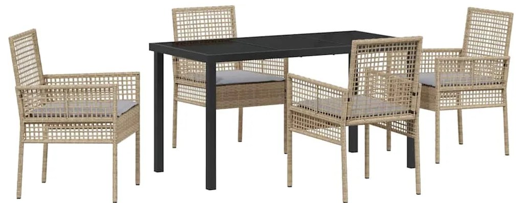 vidaXL Σέτ φαγητού για κήπο με μαξιλάρι 5 pcs Μπεζ Πολυ ράταν