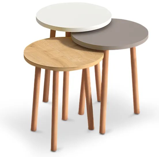 Τραπεζάκια βοηθητικά Roma Megapap χρώμα λευκό - cappuccino - oak