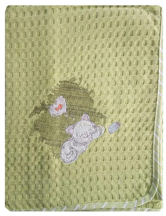 Κουβέρτα Πικέ Βρεφική Γατάκι 128 Λαχανί DimCol Cuddle 80x110cm 100% Βαμβάκι