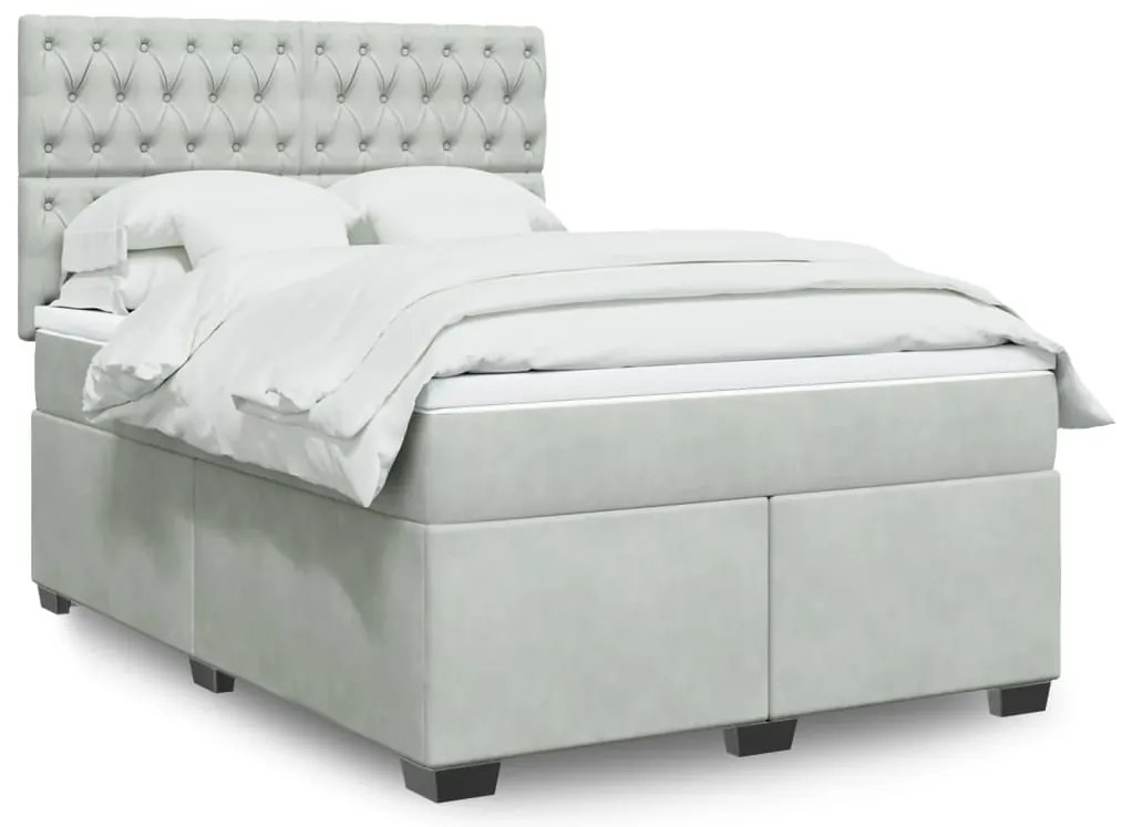vidaXL Κρεβάτι Boxspring με Στρώμα Ανοιχτό Γκρι 140x200 εκ. Βελούδινο