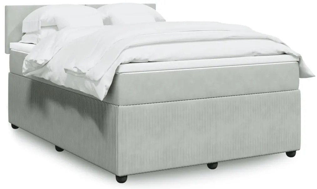 vidaXL Κρεβάτι Boxspring με Στρώμα Ανοιχτό Γκρι 160x200 εκ. Βελούδινο
