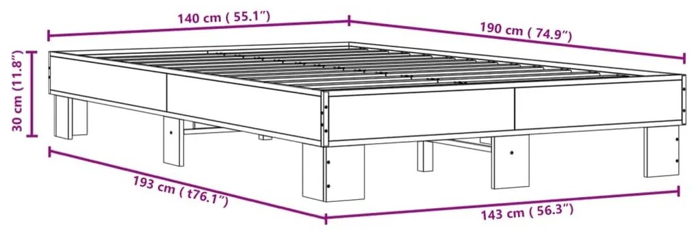 Πλαίσιο Κρεβατιού Καπνιστή Δρυς 140x190εκ. Επεξ. Ξύλο &amp; Μέταλλο - Καφέ