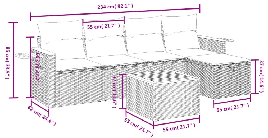 vidaXL Σετ Καναπέ Κήπου 6 τεμ. Μικτό Μπεζ Συνθετικό Ρατάν με Μαξιλάρια