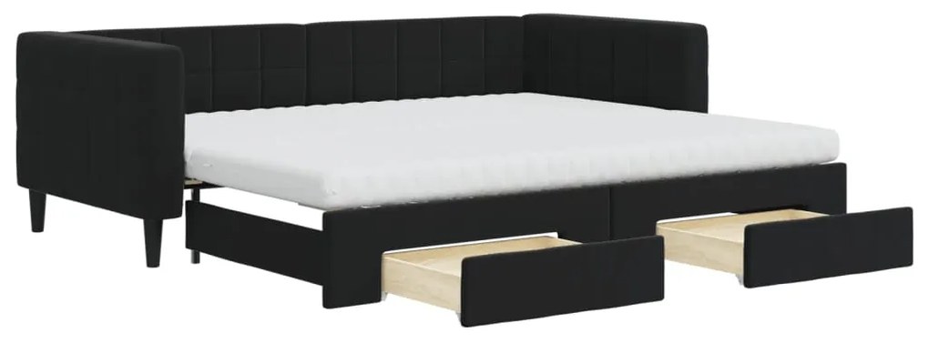 vidaXL Καναπές Κρεβάτι Συρόμενος Μαύρος 90x200 εκ. Βελούδο & Συρτάρια