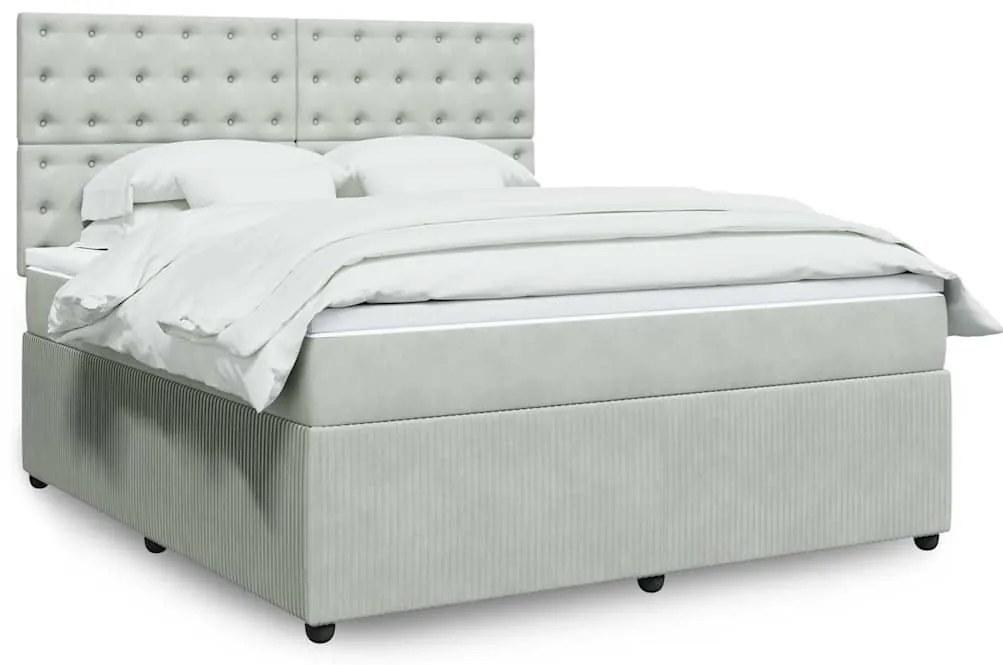 vidaXL Κρεβάτι Boxspring με Στρώμα Ανοιχτό Γκρι 180x200 εκ. Βελούδινο