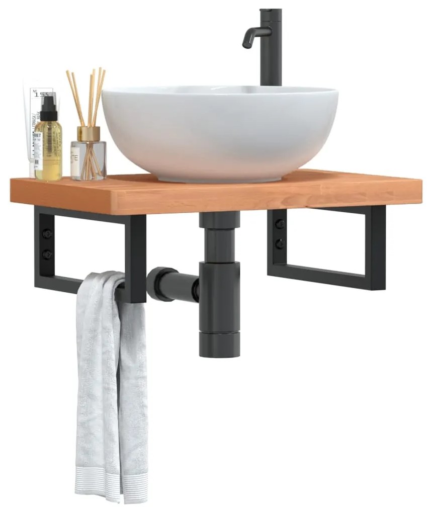 Ράφι Νιπτήρα Τοίχου από Ατσάλι / Μασίφ Ξύλο Οξιάς