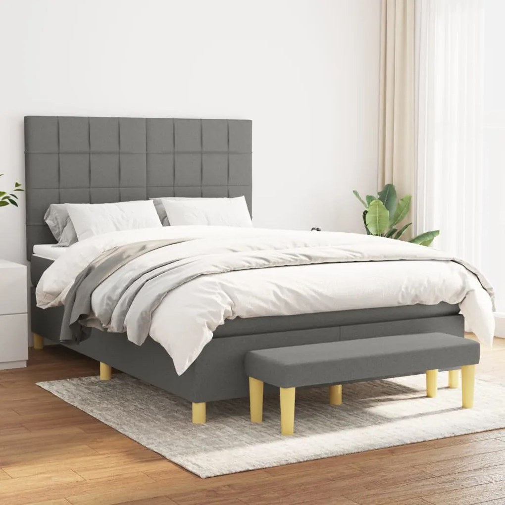 vidaXL Κρεβάτι Boxspring με Στρώμα Σκούρο Γκρι 140x190 εκ. Υφασμάτινο