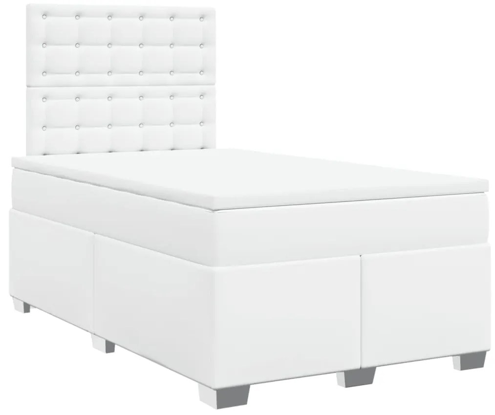 vidaXL Κρεβάτι Boxspring με Στρώμα Λευκό 120x200εκ.από Συνθετικό Δέρμα